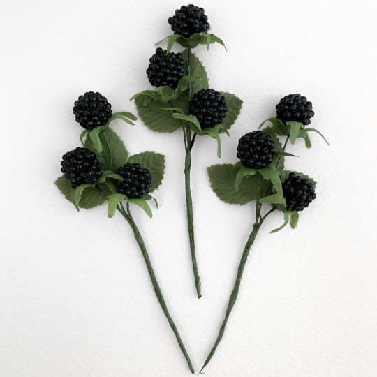 3 Black Blackberry and Leaf Picks ~ 4-1/2" Long